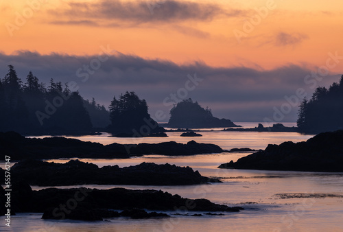 Stunning morning light on Vancouver Island with silhouette islands