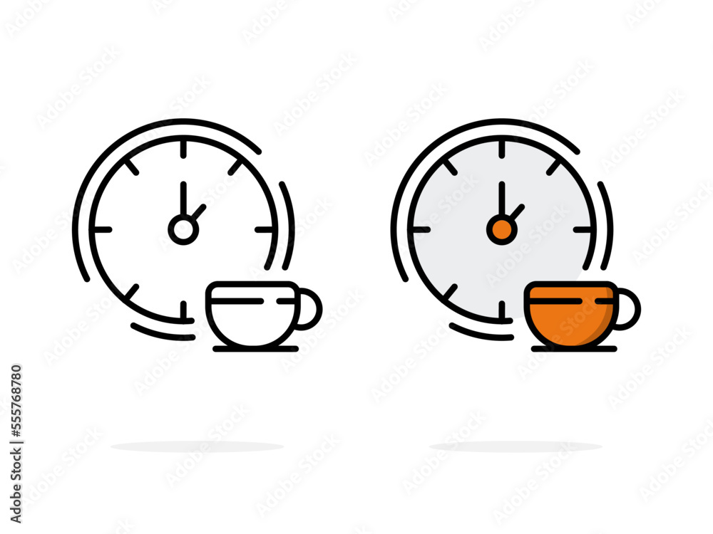 Coffee time icon vector, cup clock symbols for button logo banner app