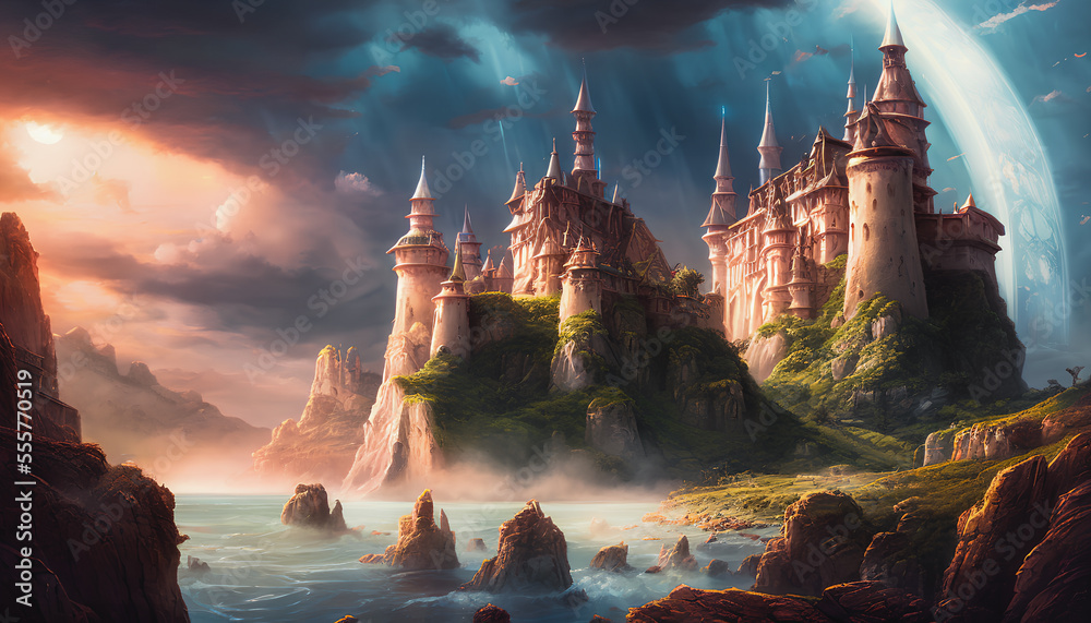 Artistic concept painting of medieval castle Stock Illustration | Adobe ...