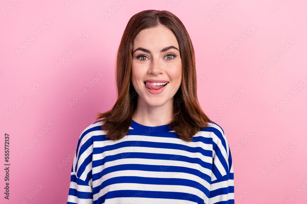 Close up photo of adorable cute lovely lady wear stylish clothes waiting her delicious dinner meal isolated on pink color background Close up photo of adorable cute lovely lady wear stylish clothes waiting her delicious dinner meal isolated on pink color background
