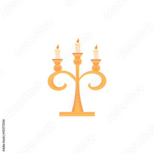 Glowing candles on candlestick against white background