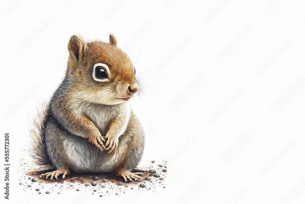 Cute baby squirrel isolated on white. Generative AI Cute baby squirrel isolated on white. Generative AI