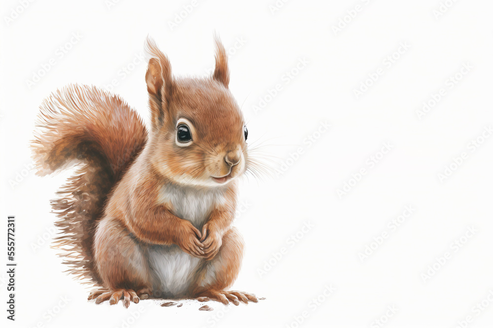 Cute baby red squirrel isolated on white. Generative AI