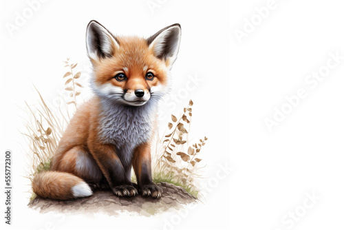 Cute baby fox isolated on white. Generative AI