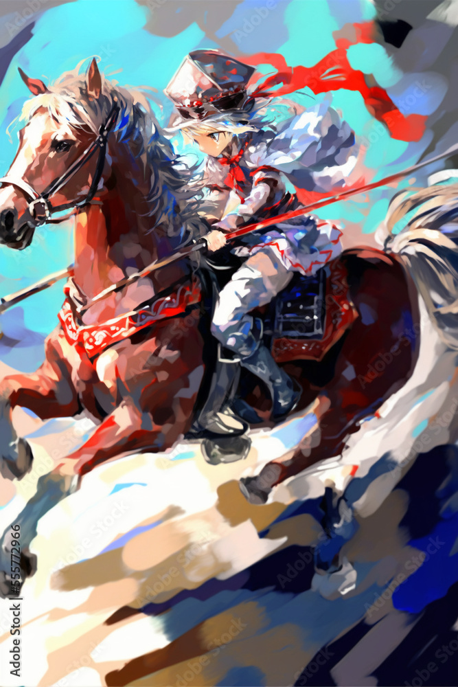 Fototapeta premium anime girl riding horse