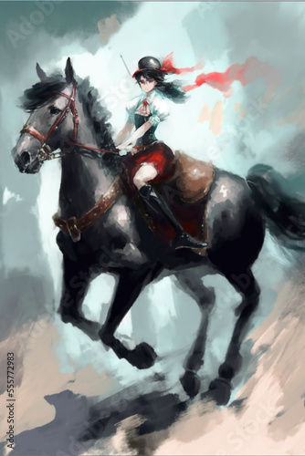 anime girl riding horse © Willem505