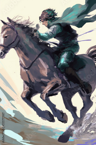 anime boy riding horse