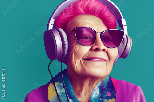 Older Hip Woman Listening t...