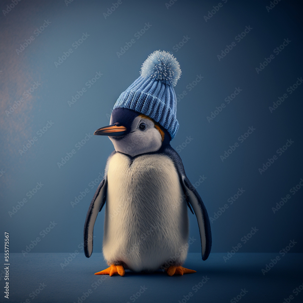 Fotografie penguin in a santa hat on a blue background generative ai, ai