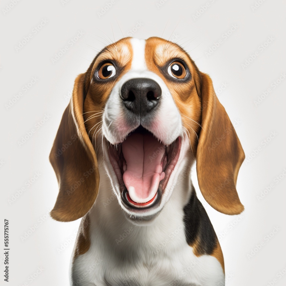 Happy beagle dog portrait on white background