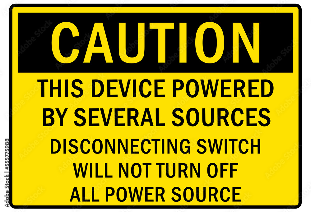 Electrical warning sign and labels this device is powered by several