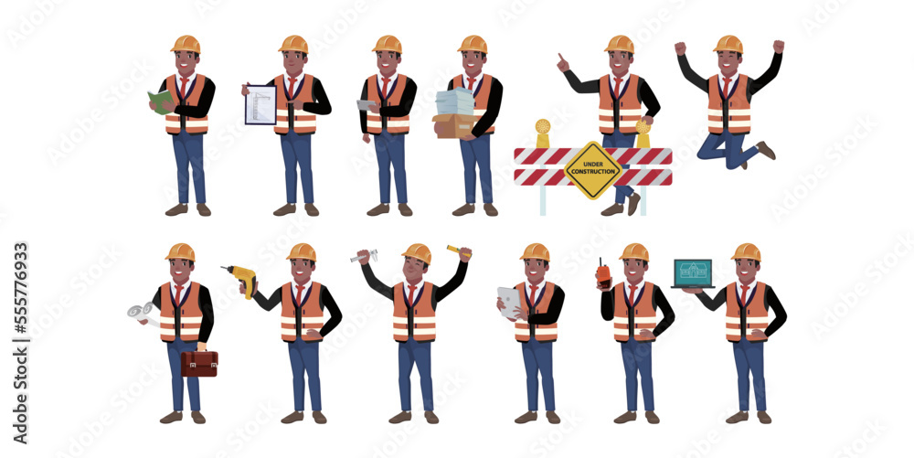 Building engineer with different poses