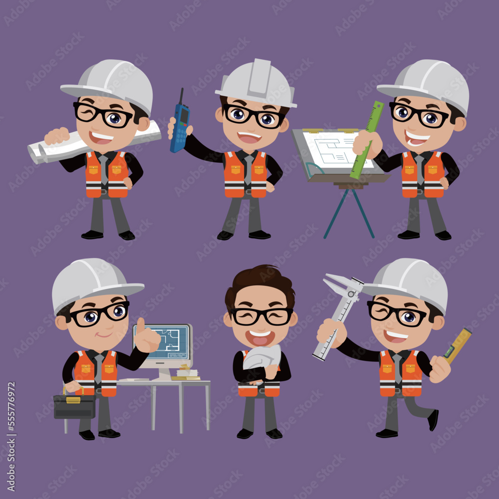 Building engineer with different poses