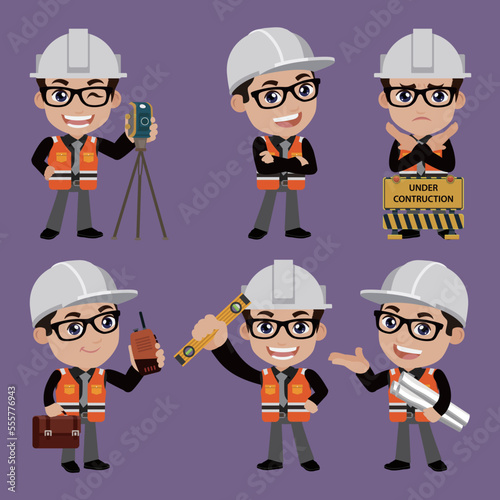 Building engineer with different poses
