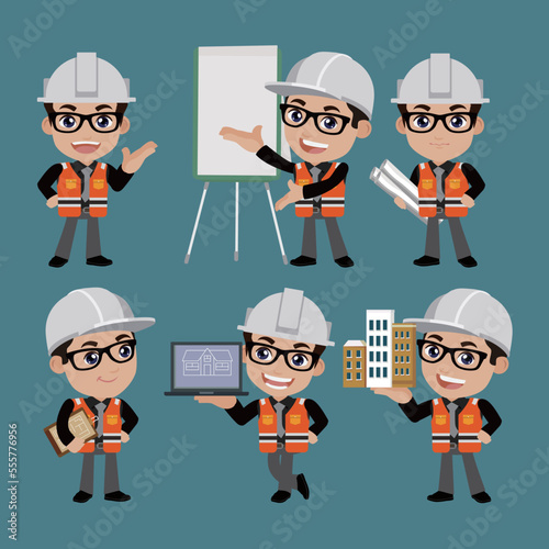 Building engineer with different poses