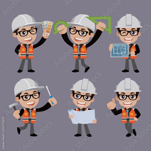 Building engineer with different poses