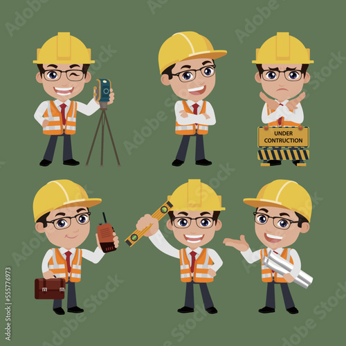 Building engineer with different poses