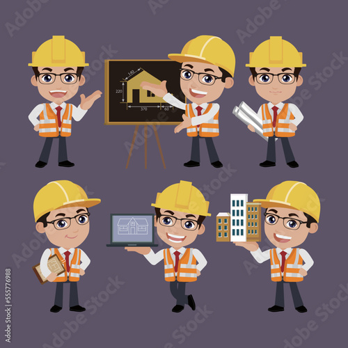 Building engineer with different poses