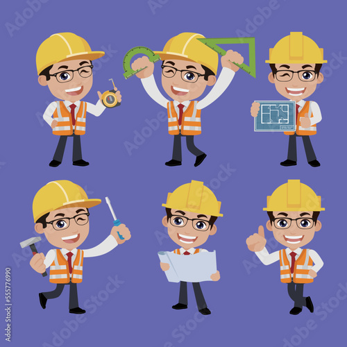 Building engineer with different poses