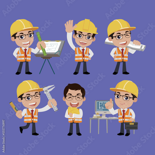 Building engineer with different poses