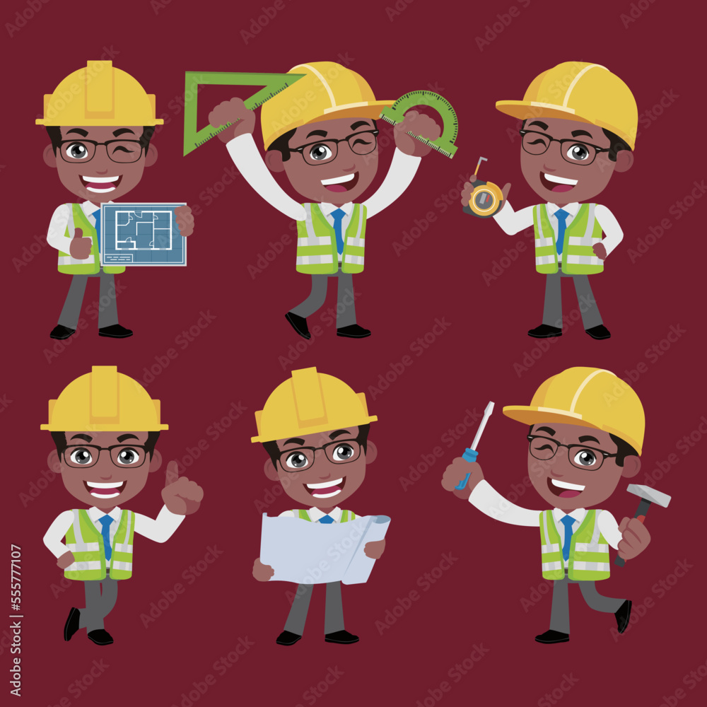 Building engineer with different poses