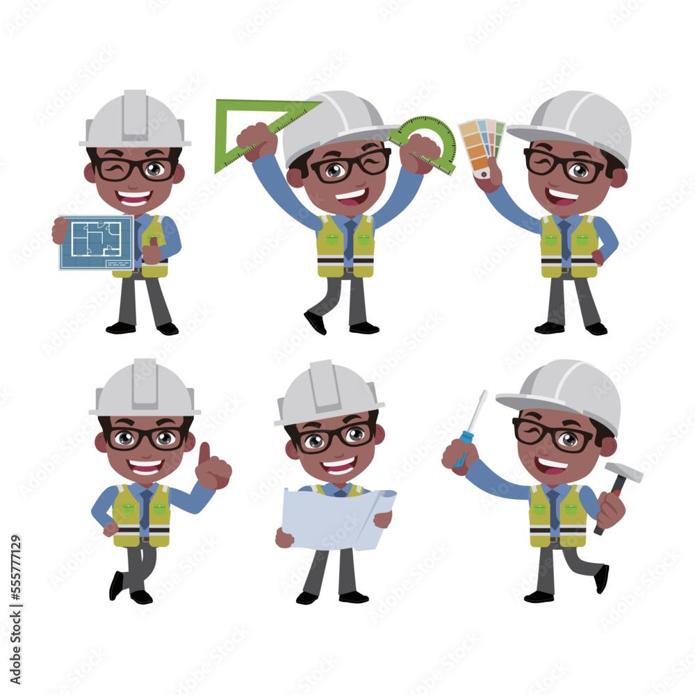 Building engineer with different poses Building engineer with different poses