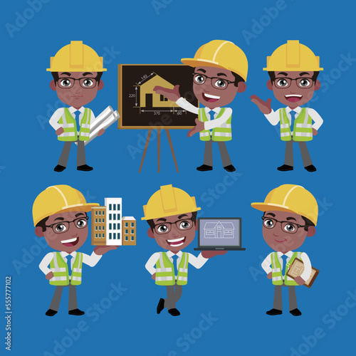 Building engineer with different poses