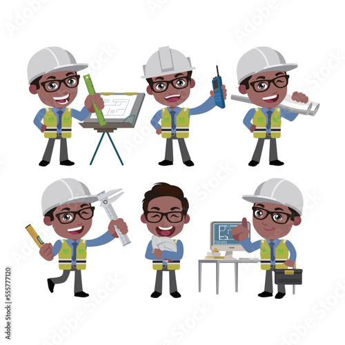 Building engineer with different poses