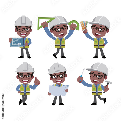 Building engineer with different poses