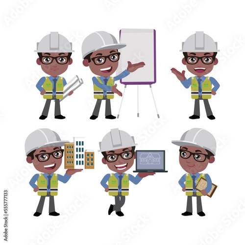 Building engineer with different poses