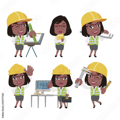 Building engineer with different poses