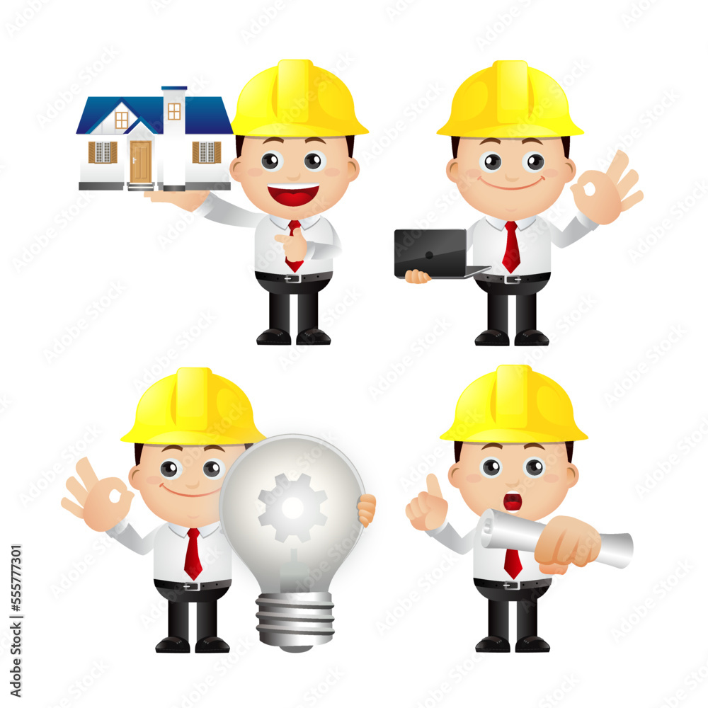 Set of engineer with different poses Set of engineer with different poses
