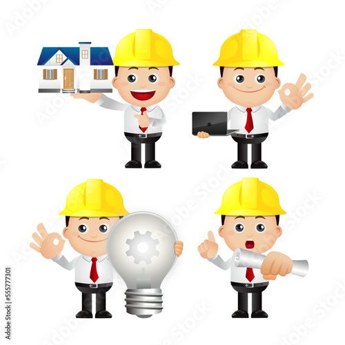 Set of engineer with different poses