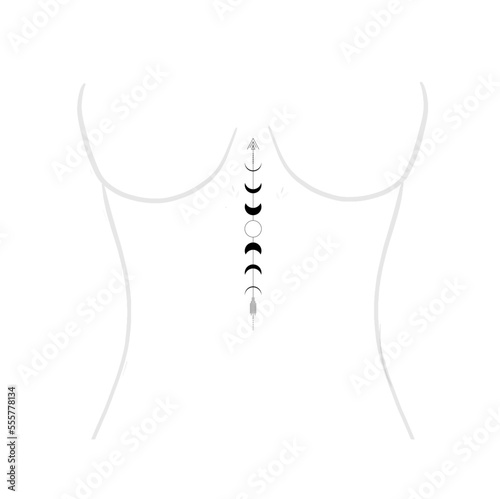 moon phases underboob tattoo design