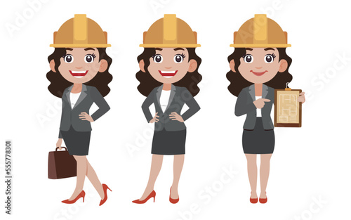 Set of engineer with different poses