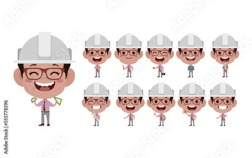 Building engineer with different poses