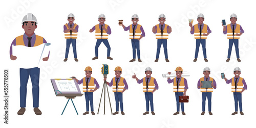 Set of engineer with different poses