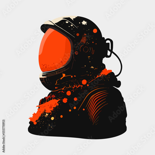 Astronaut in black with an orange color explosion