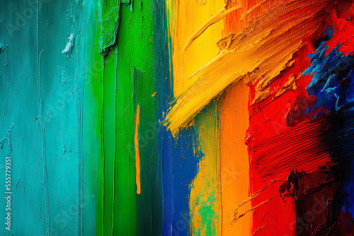 Background multicolor red, green, yellow, and blue acrylic paint texture. Generative AI