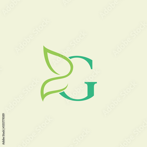 beauty butterfly green natural logo design letter G
