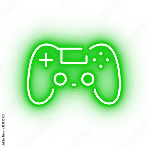 Neon green controller, glowing game controller icon on transparent background