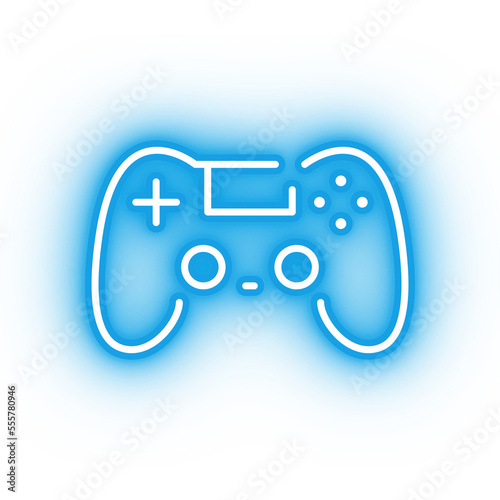 Neon blue controller, glowing game controller icon on transparent background