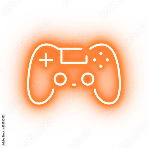 Neon orange controller, glowing game controller icon on transparent background