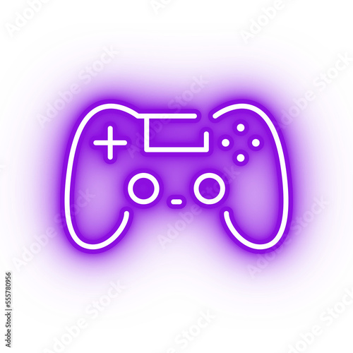 Neon purple controller, glowing game controller icon on transparent background
