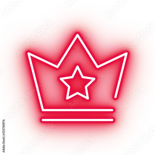 Neon red crown, glowing royalty icon on transparent background