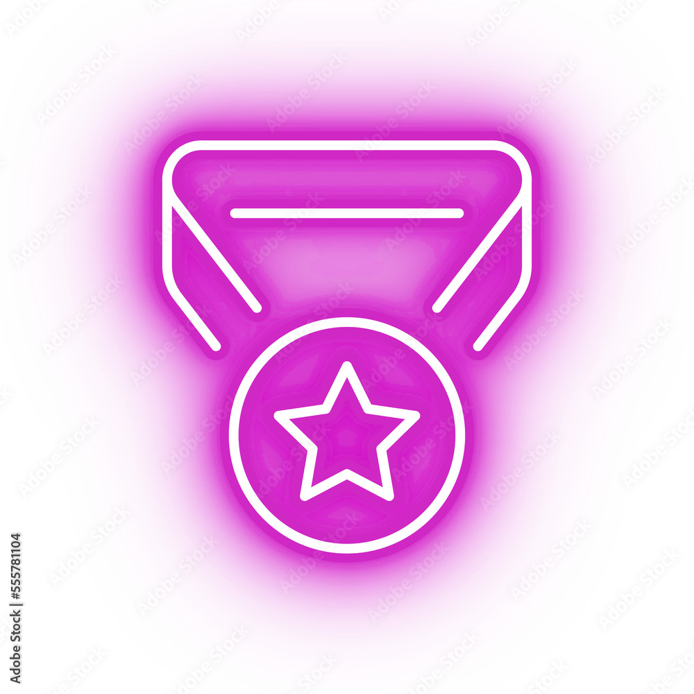 Neon pink medal, glowing first place medal winner icon on transparent background Neon pink medal, glowing first place medal winner icon on transparent background