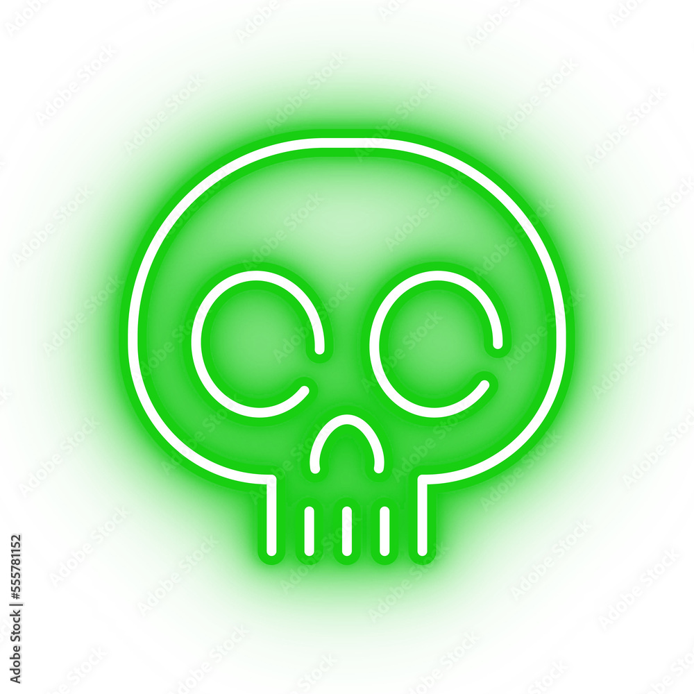 Neon green skull, glowing skull icon on transparent background Neon green skull, glowing skull icon on transparent background