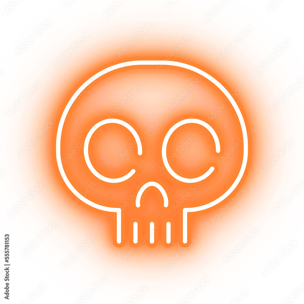 Neon orange skull, glowing skull icon on transparent background Neon orange skull, glowing skull icon on transparent background