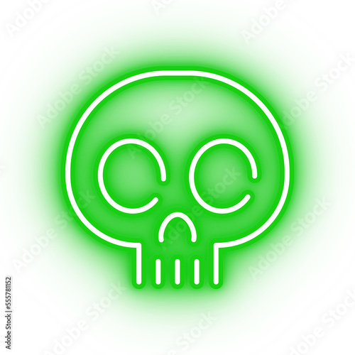 Neon green skull, glowing skull icon on transparent background