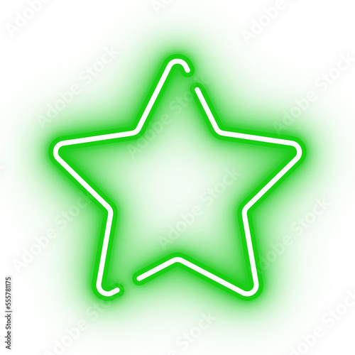 Neon green star, glowing star icon on transparent background